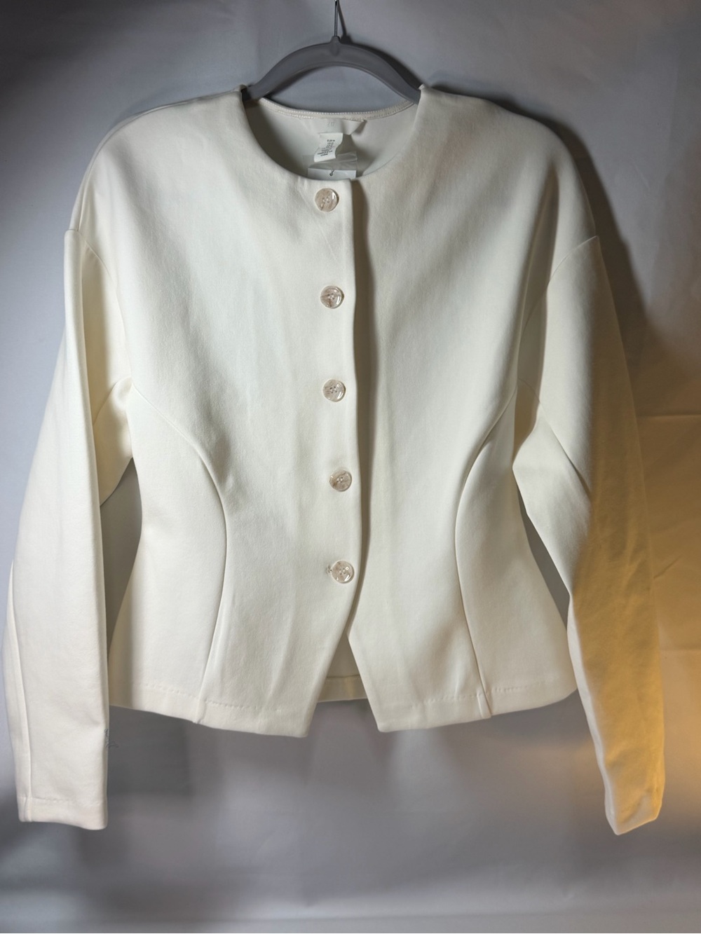 H&M Ivory Sculpted Waist Fitted Button Cardigan Top Size M